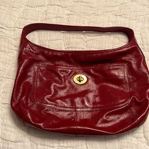 Coach Maroon/Red Patent Leather Shoulder Bag Mint Condition